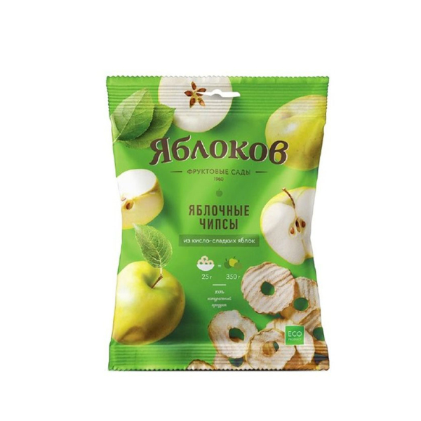 Чипсы яблочные из кисло-сладких яблок "Яблоков" ТД Яблокофф Чипсы яблочные из кисло-сладких яблок "Яблоков", коробка (8 пакетов по 25г.)